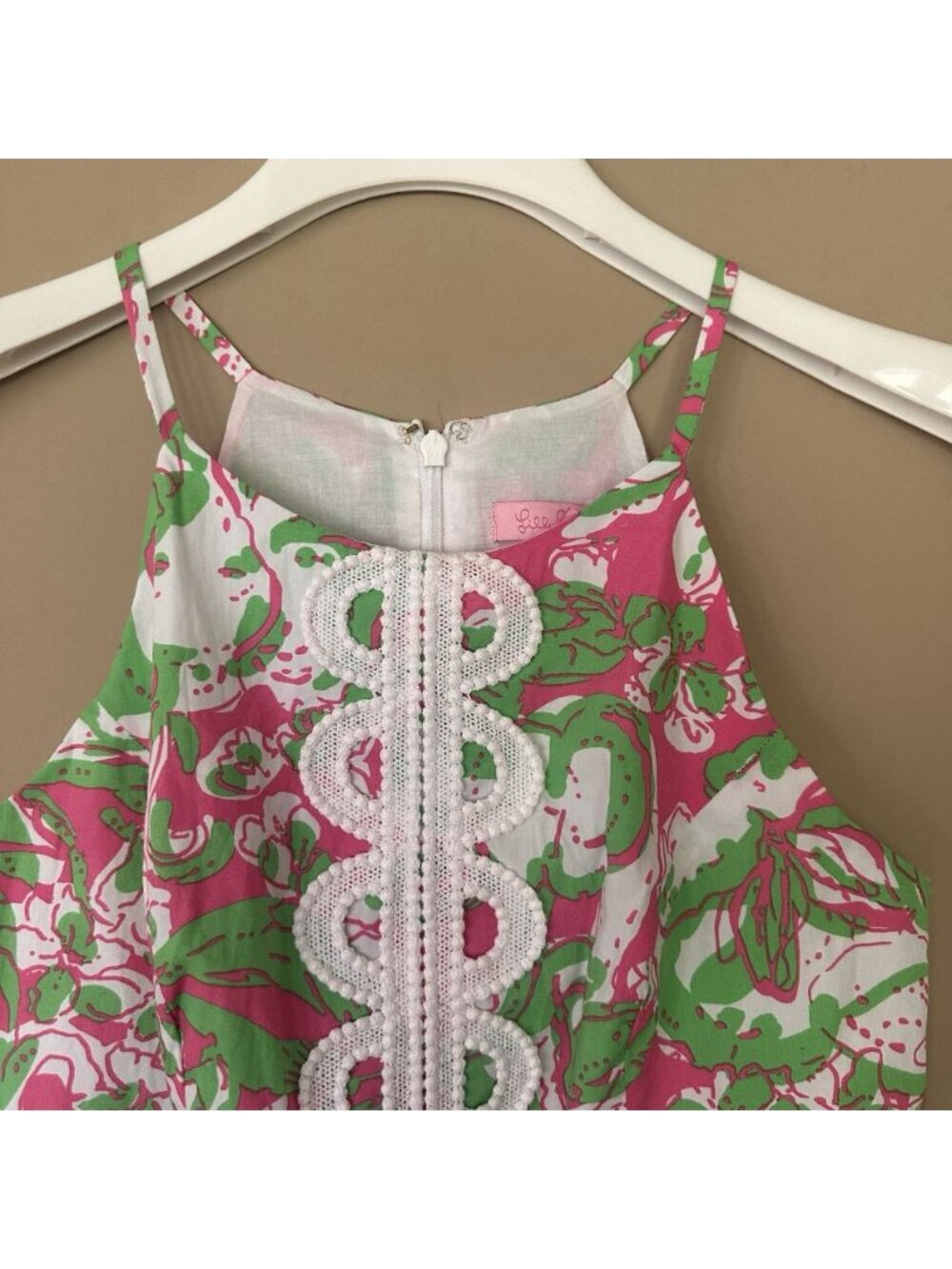 Lilly Pulitzer Anabelle Top sz 00 Hotty Pink Forgot My Trunks Floral Lace Trim - Picture 7 of 11